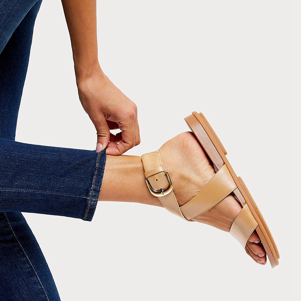 Fitflop Womens Sandals - Gracie Buckle Leather Ankle-strap - Brown - 928-HPDNKG